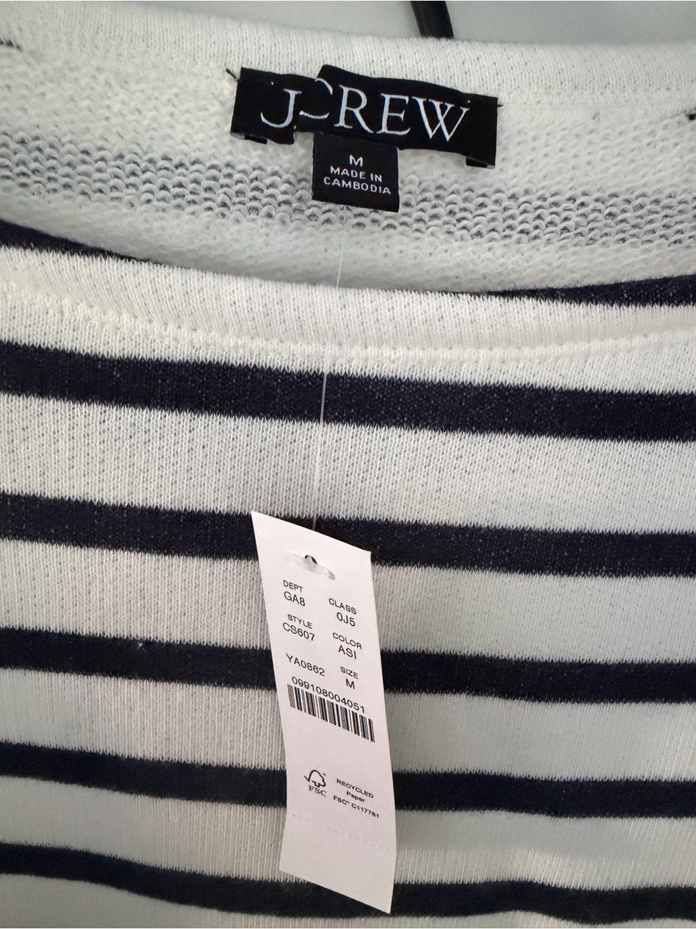 J. Crew White and Navy Heritage Terry Boatneck Sweatshirt - Picture 2 of 6